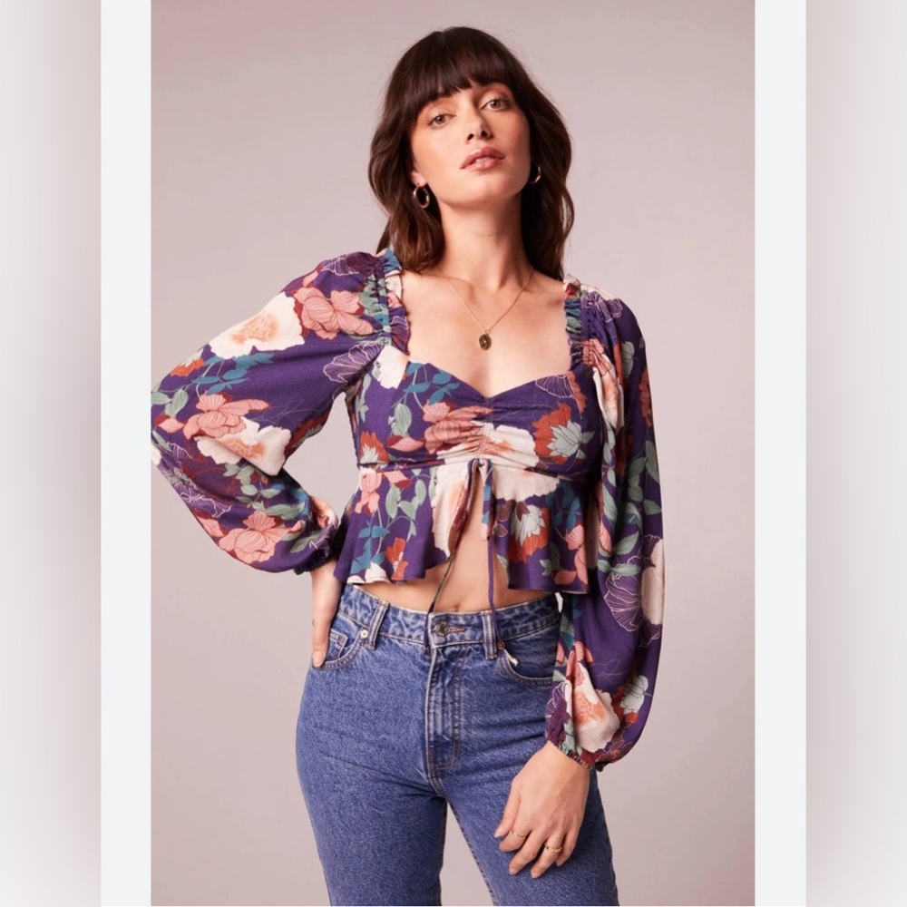 Band Of The Free Women's Smocked Cropped Purple Floral Top - Size XS